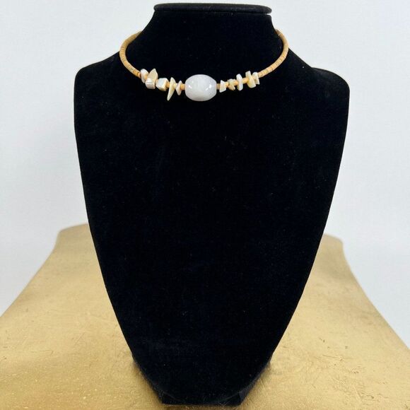 Vintage Y2K Beaded Crystal Stone Choker Necklace - Beachy Granola Girl Jewelry - Picture 2 of 5